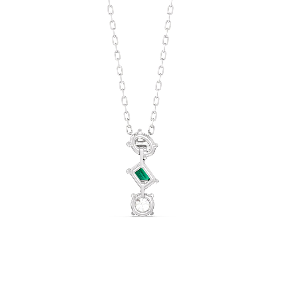 Emerald and Diamond Sleek Sparkle Necklace with 14KT White Gold Cut Diamond in 14KT White Gold view 4
