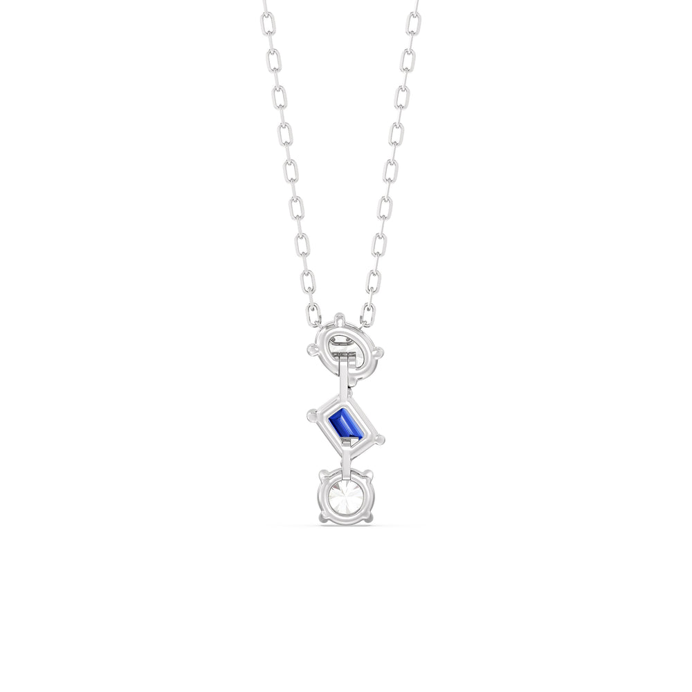 Sapphire and Diamond Sleek Sparkle Necklace with 14KT White Gold Cut Diamond in 14KT White Gold view 4
