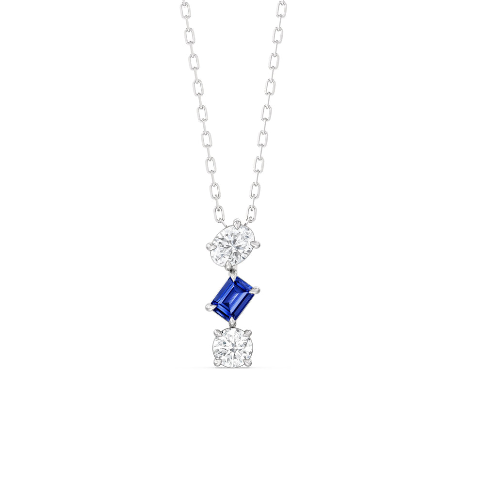 Sapphire and Diamond Sleek Sparkle Necklace with 14KT White Gold Cut Diamond in 14KT White Gold view 1

