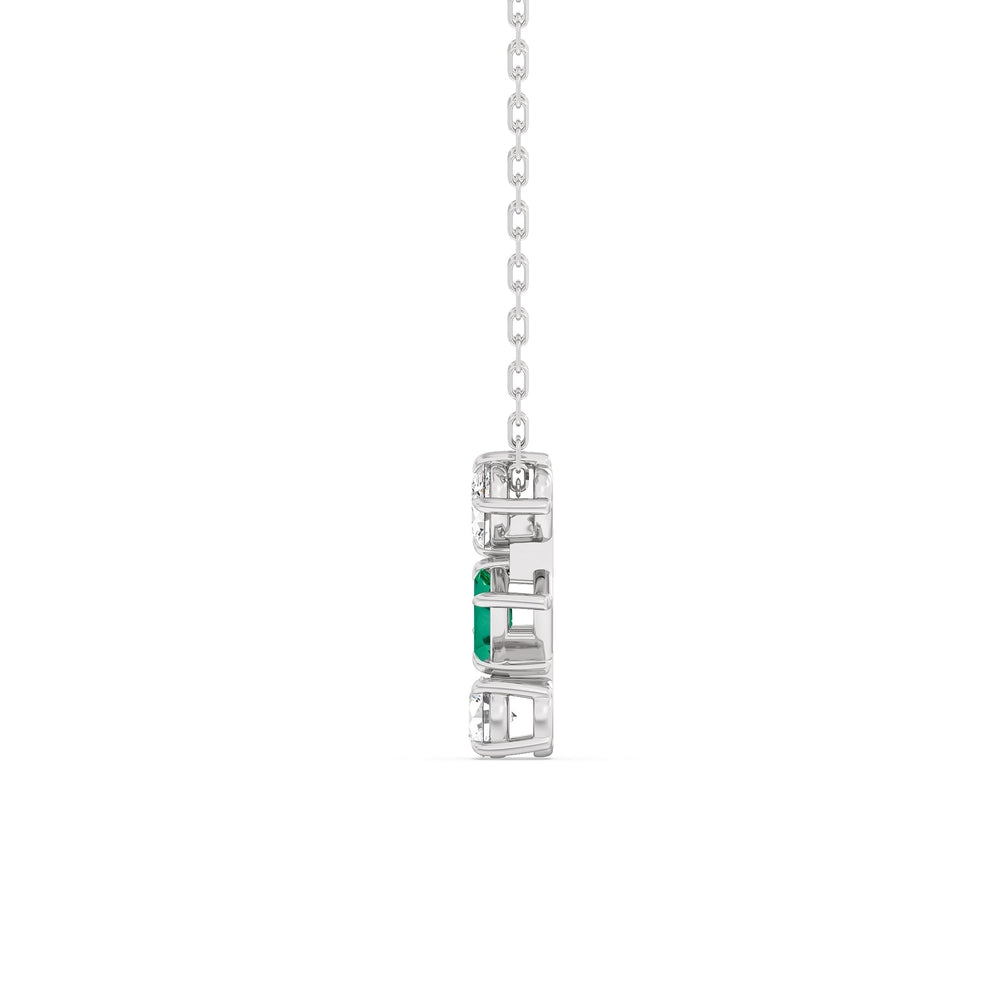 Emerald and Diamond Sleek Sparkle Necklace with 14KT White Gold Cut Diamond in 14KT White Gold view 3
