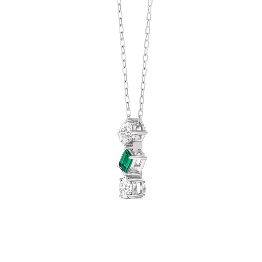 Emerald and Diamond Sleek Sparkle Necklace with 14KT White Gold Cut Diamond in 14KT White Gold view 2
