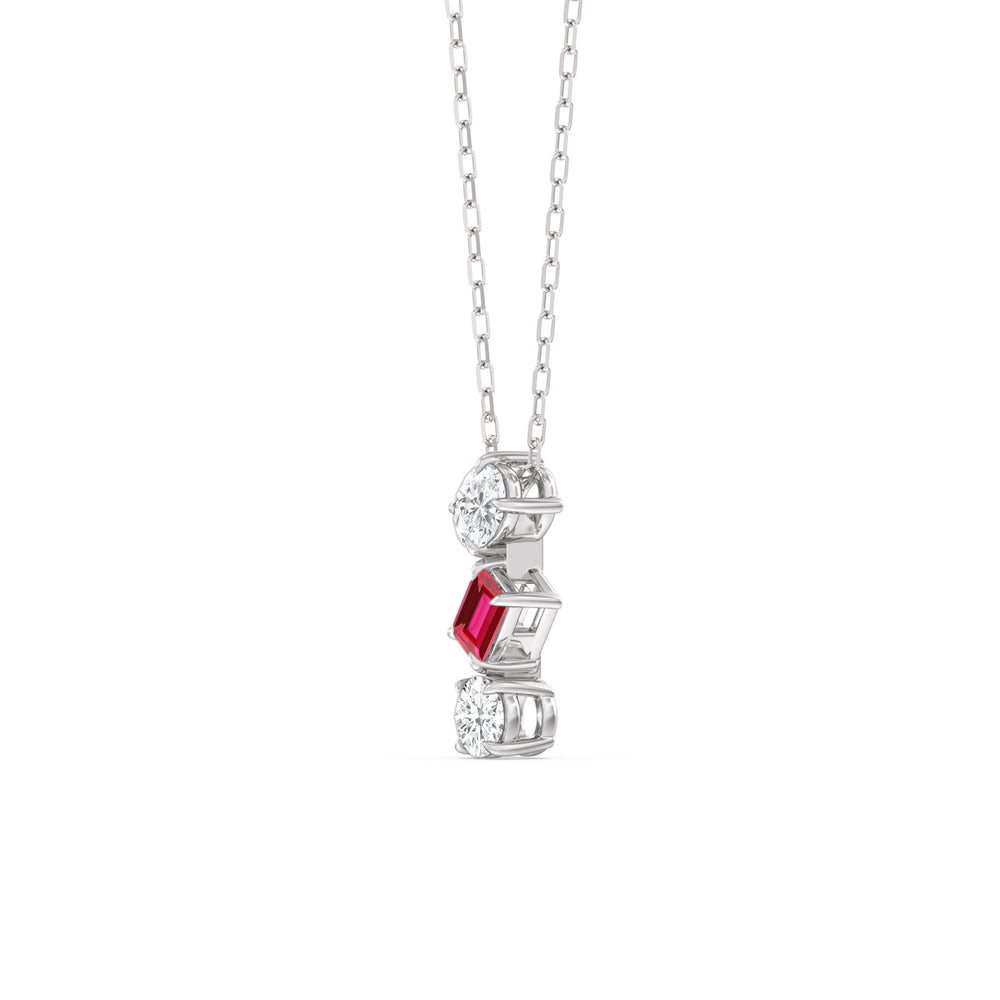 Ruby and Diamond Sleek Sparkle Necklace with 14KT White Gold Cut Diamond in 14KT White Gold view 2
