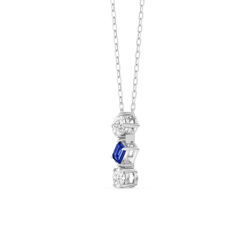 Sapphire and Diamond Sleek Sparkle Necklace with 14KT White Gold Cut Diamond in 14KT White Gold view 2
