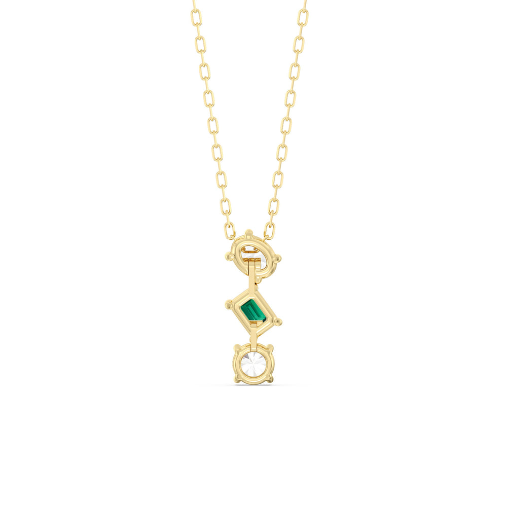 Emerald and Diamond Sleek Sparkle Necklace with 14KT Yellow Gold Cut Diamond in 14KT Yellow Gold view 4
