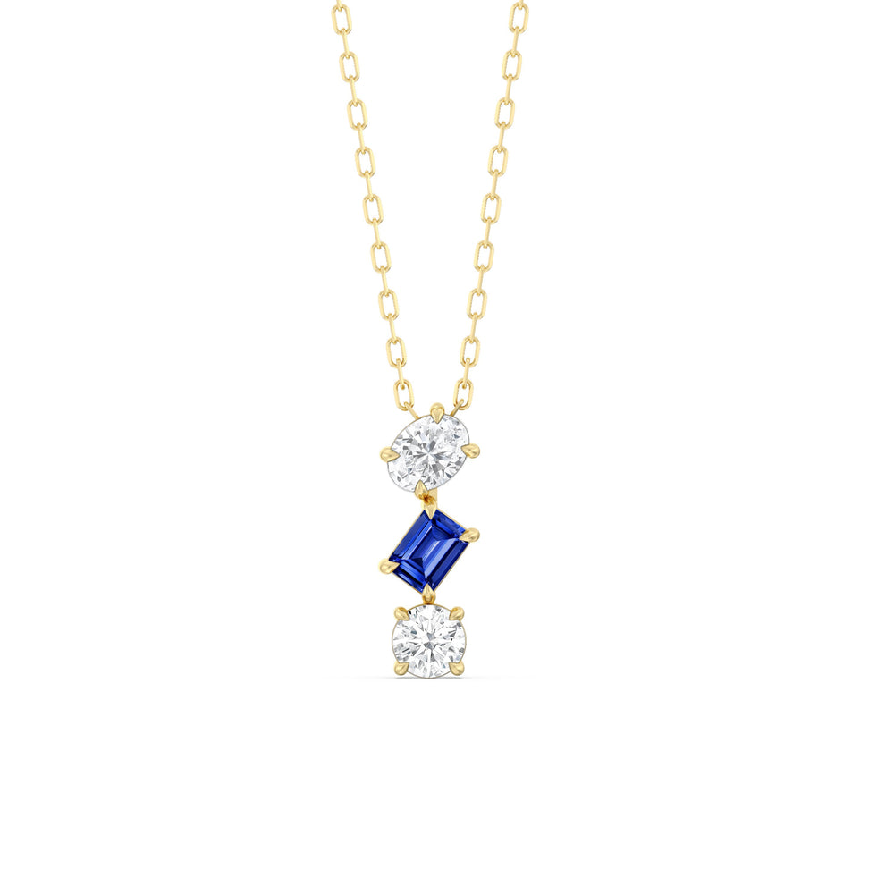 Sapphire and Diamond Sleek Sparkle Necklace with 14KT Yellow Gold Cut Diamond in 14KT Yellow Gold view 1
