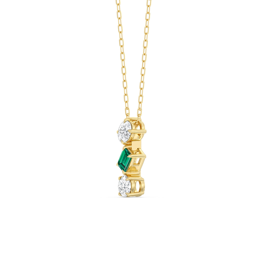 Emerald and Diamond Sleek Sparkle Necklace with 14KT Yellow Gold Cut Diamond in 14KT Yellow Gold view 2

