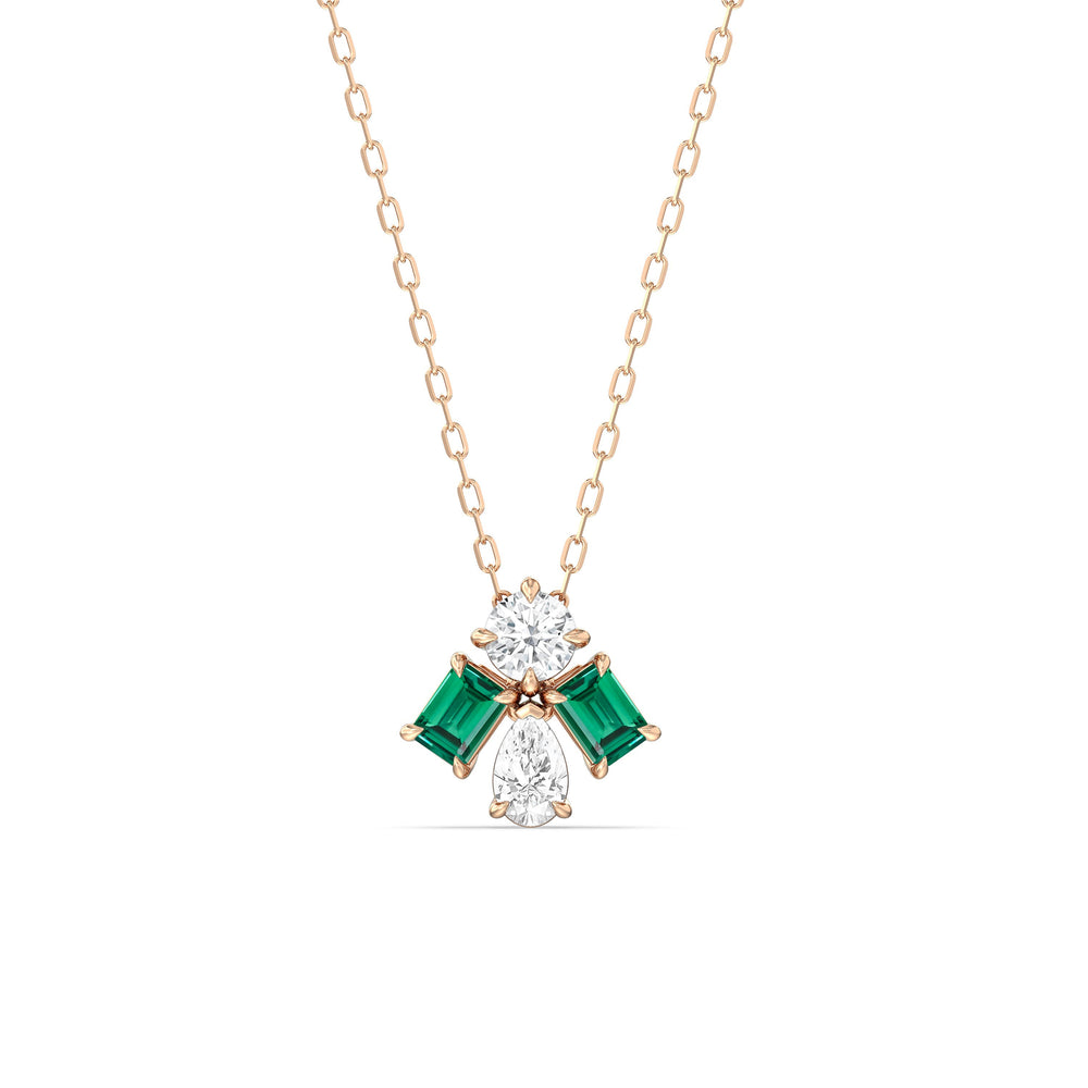 Emerald and Diamond Gleaming Galaxy Necklace with 14KT Rose Gold Cut Diamond in 14KT Rose Gold view 1
