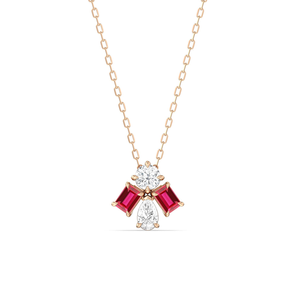 Ruby and Diamond Gleaming Galaxy Necklace with 14KT Rose Gold Cut Diamond in 14KT Rose Gold view 1
