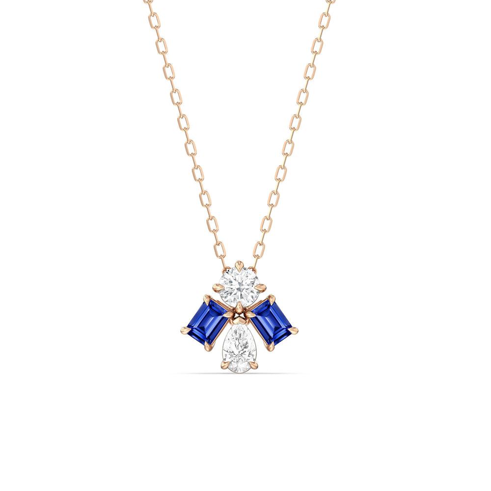 Sapphire and Diamond Gleaming Galaxy Necklace with 14KT Rose Gold Cut Diamond in 14KT Rose Gold view 1
