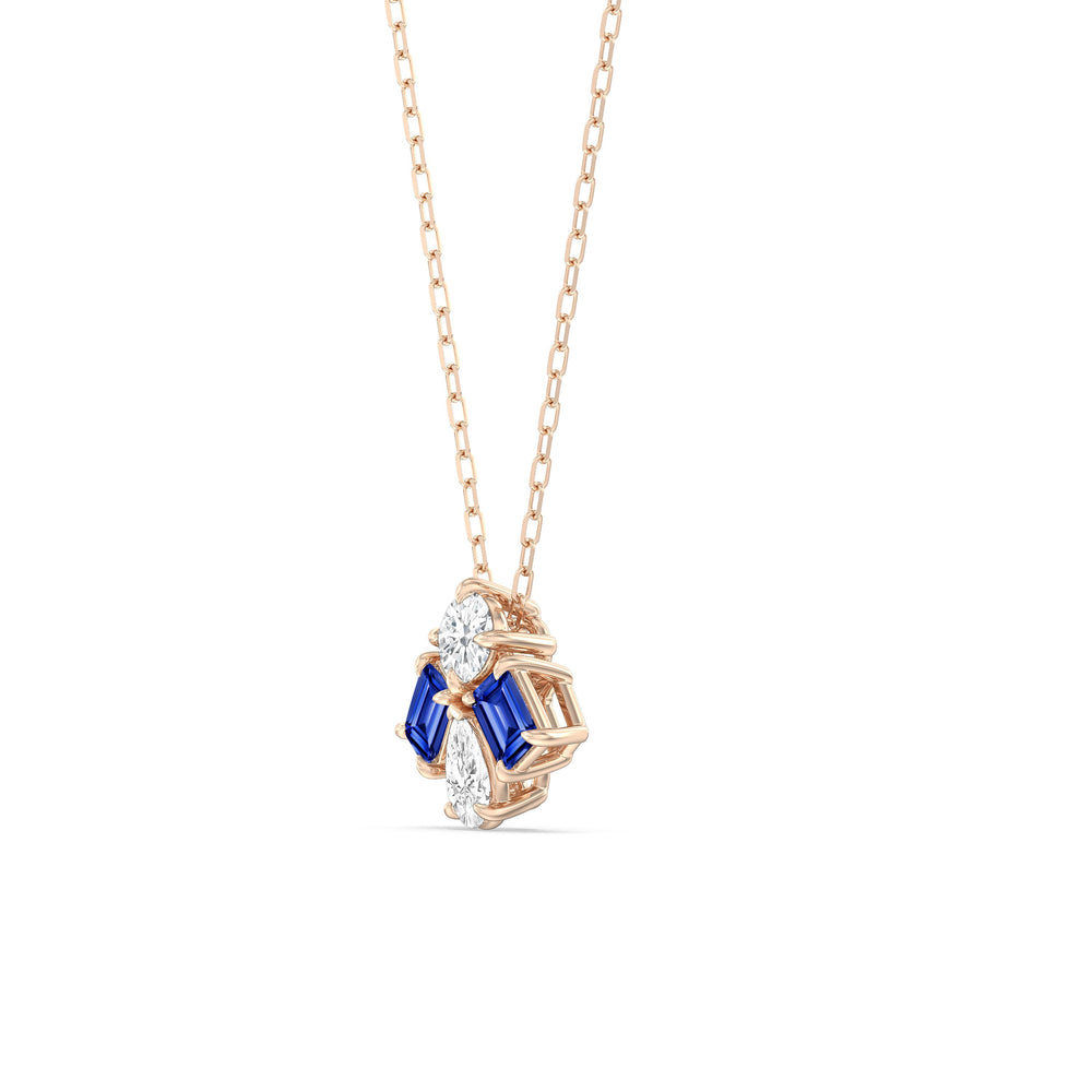 Sapphire and Diamond Gleaming Galaxy Necklace with 14KT Rose Gold Cut Diamond in 14KT Rose Gold view 2
