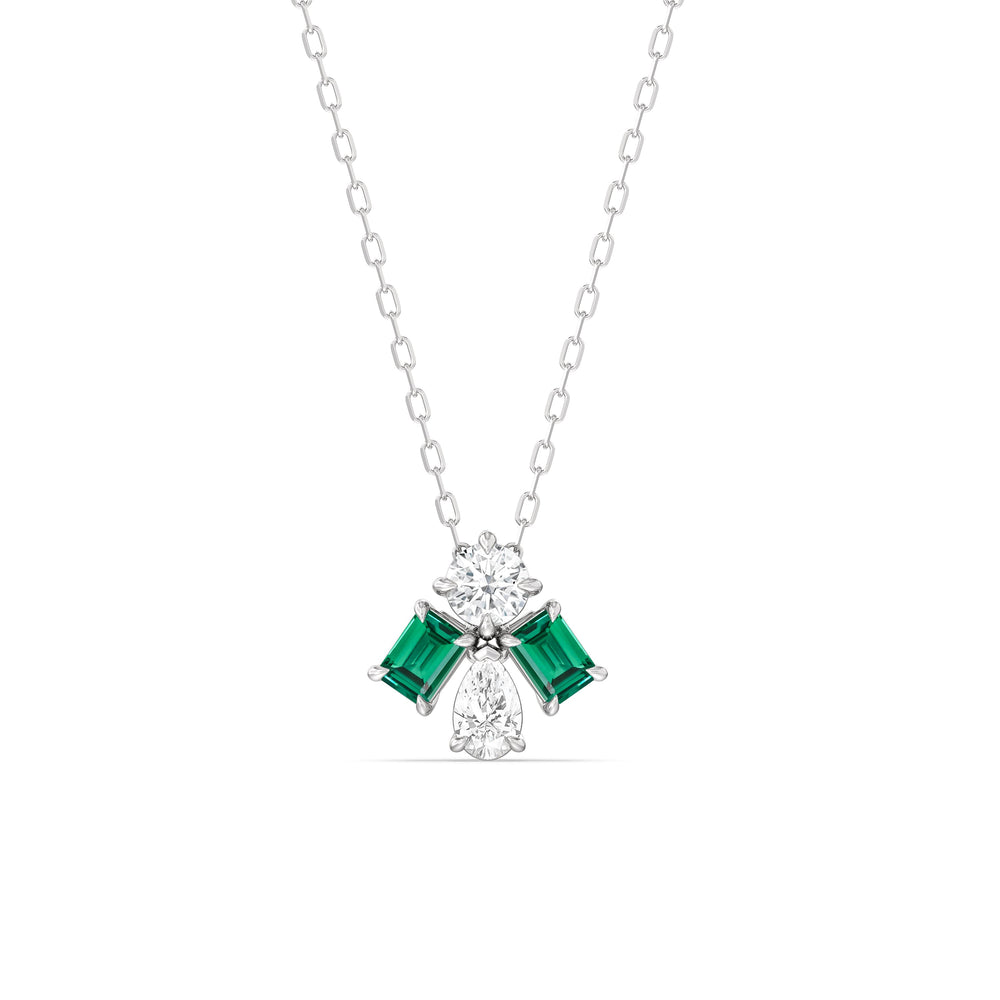 Emerald and Diamond Gleaming Galaxy Necklace with 14KT White Gold Cut Diamond in 14KT White Gold view 1
