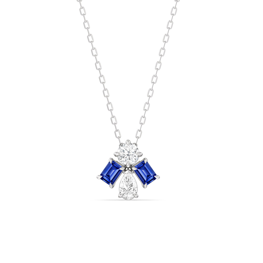 Sapphire and Diamond Gleaming Galaxy Necklace with 14KT White Gold Cut Diamond in 14KT White Gold view 1
