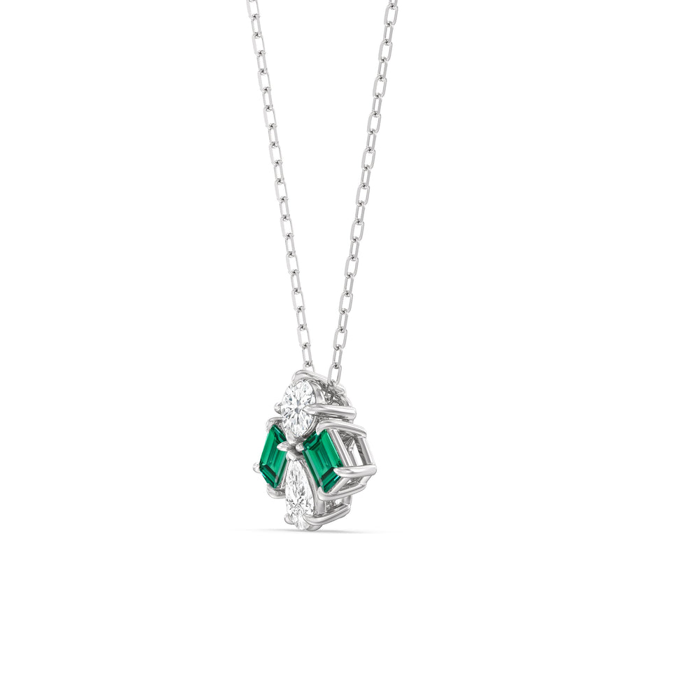 Emerald and Diamond Gleaming Galaxy Necklace with 14KT White Gold Cut Diamond in 14KT White Gold view 2
