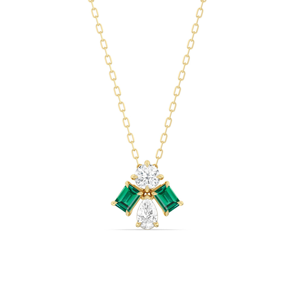 Emerald and Diamond Gleaming Galaxy Necklace with 14KT Yellow Gold Cut Diamond in 14KT Yellow Gold view 1
