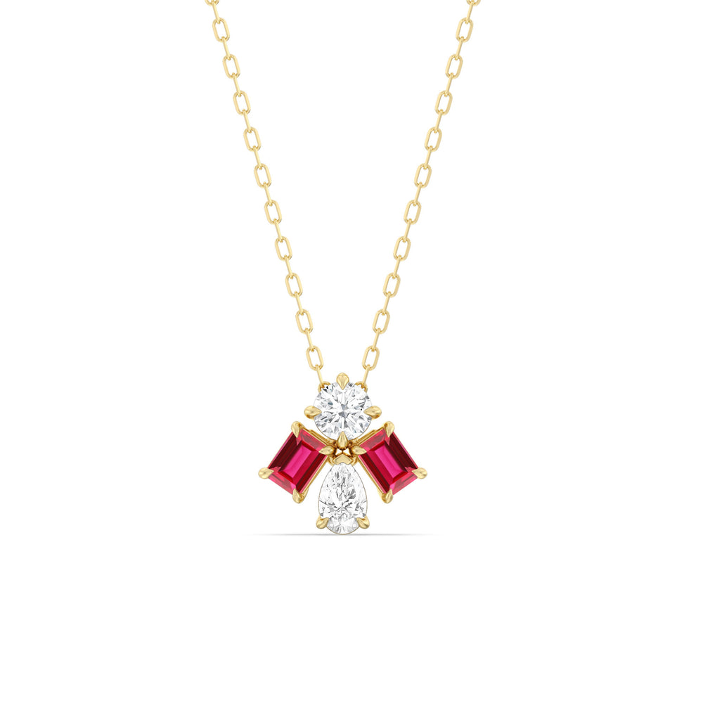 Ruby and Diamond Gleaming Galaxy Necklace with 14KT Yellow Gold Cut Diamond in 14KT Yellow Gold view 1

