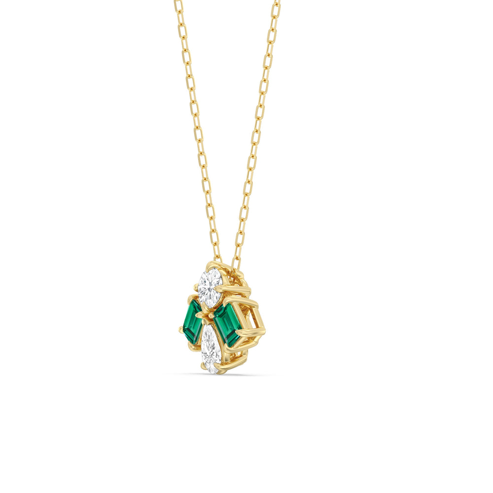 Emerald and Diamond Gleaming Galaxy Necklace with 14KT Yellow Gold Cut Diamond in 14KT Yellow Gold view 2
