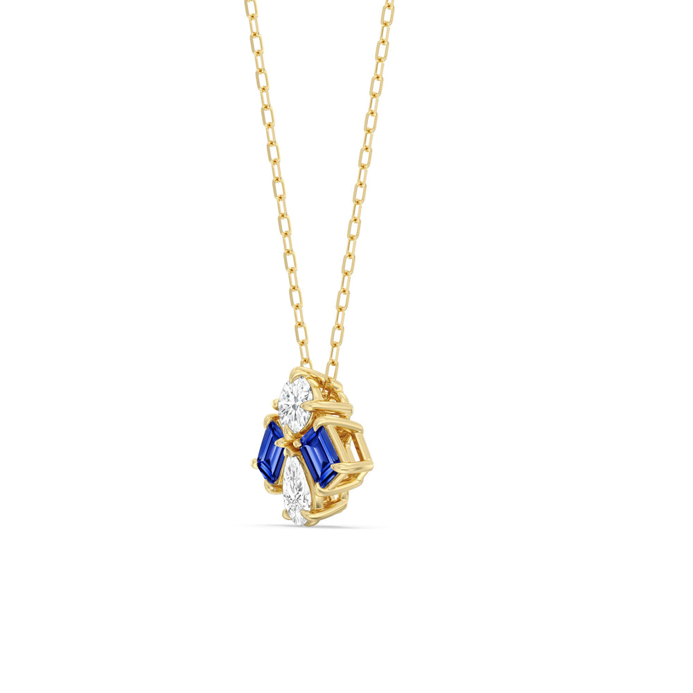 Sapphire and Diamond Gleaming Galaxy Necklace with 14KT Yellow Gold Cut Diamond in 14KT Yellow Gold view 2
