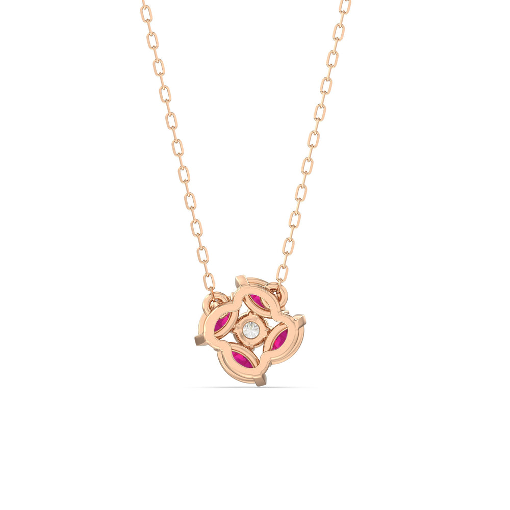Ruby and Diamond Hydrangea Necklace with 14KT Rose Gold Cut Diamond in 14KT Rose Gold view 4
