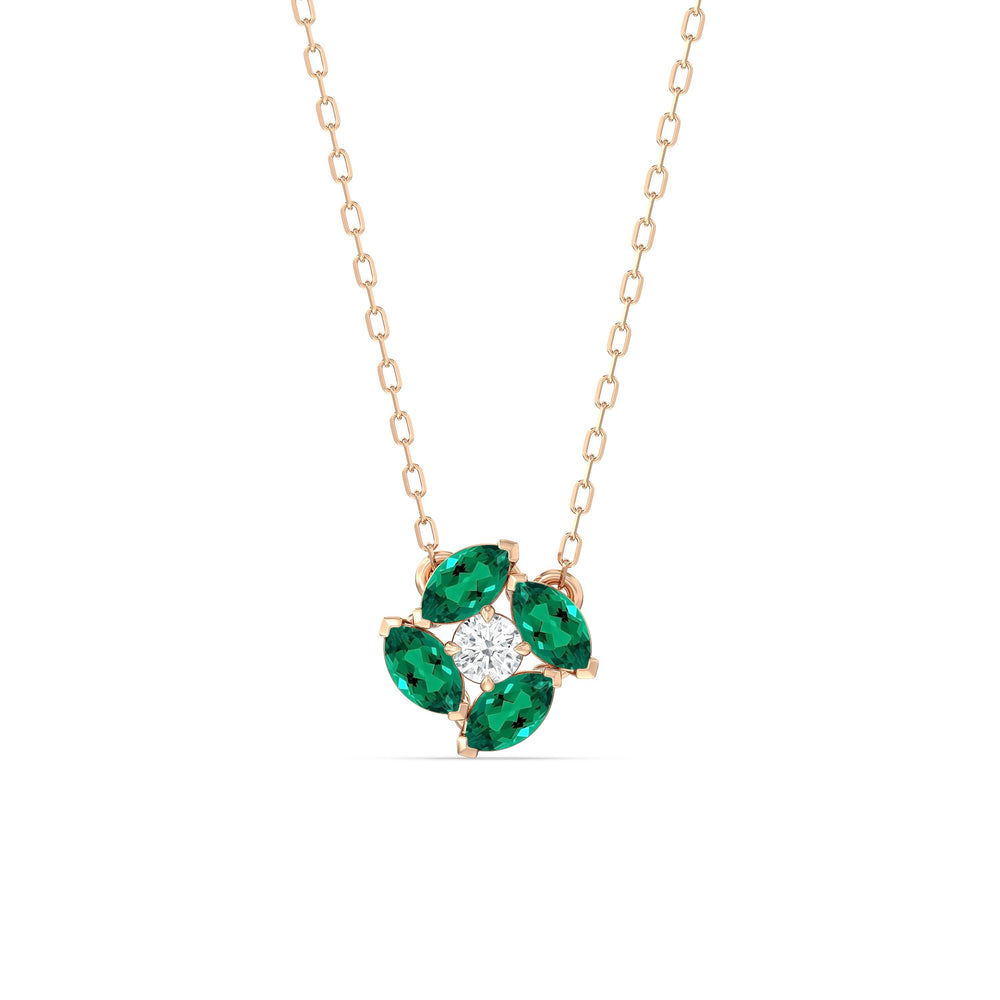 Emerald and Diamond Hydrangea Necklace with 14KT Rose Gold Cut Diamond in 14KT Rose Gold view 1
