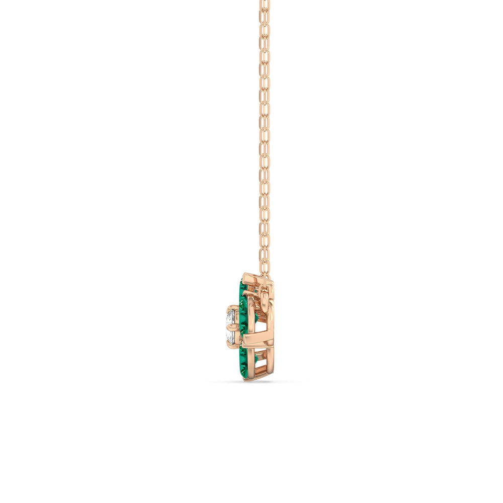 Emerald and Diamond Hydrangea Necklace with 14KT Rose Gold Cut Diamond in 14KT Rose Gold view 3
