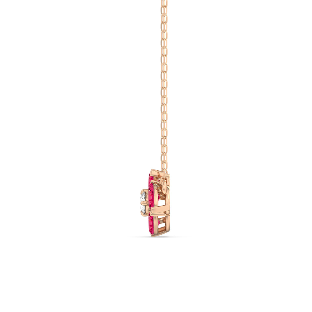 Ruby and Diamond Hydrangea Necklace with 14KT Rose Gold Cut Diamond in 14KT Rose Gold view 3
