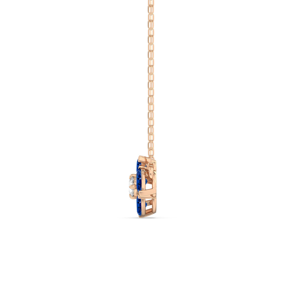 Sapphire and Diamond Hydrangea Necklace with 14KT Rose Gold Cut Diamond in 14KT Rose Gold view 3

