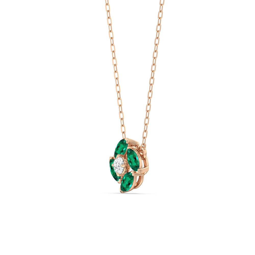 Emerald and Diamond Hydrangea Necklace with 14KT Rose Gold Cut Diamond in 14KT Rose Gold view 2
