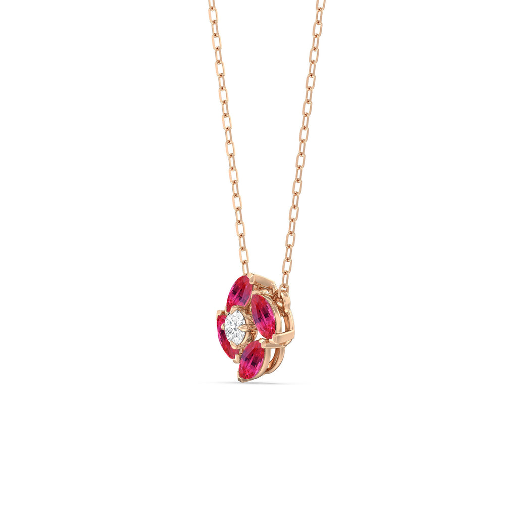 Ruby and Diamond Hydrangea Necklace with 14KT Rose Gold Cut Diamond in 14KT Rose Gold view 2
