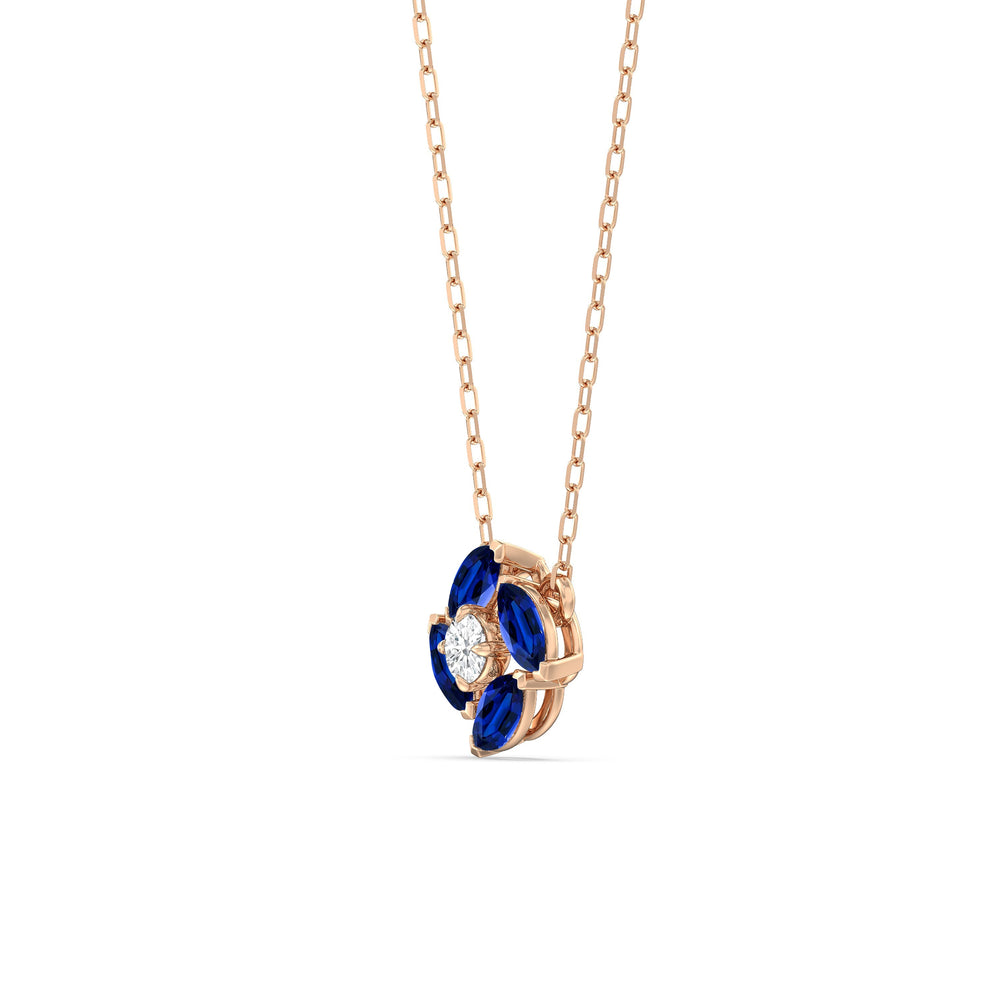 Sapphire and Diamond Hydrangea Necklace with 14KT Rose Gold Cut Diamond in 14KT Rose Gold view 2
