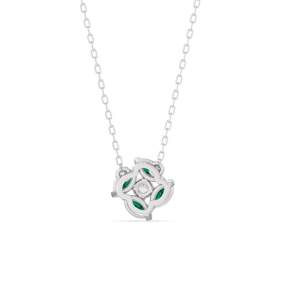 Emerald and Diamond Hydrangea Necklace with 14KT White Gold Cut Diamond in 14KT White Gold view 4
