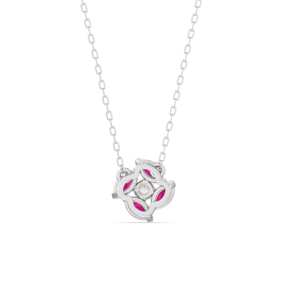 Ruby and Diamond Hydrangea Necklace with 14KT White Gold Cut Diamond in 14KT White Gold view 4
