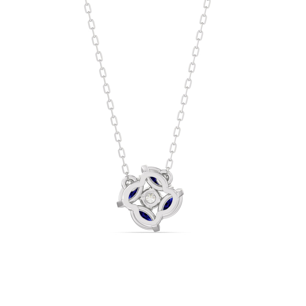 Sapphire and Diamond Hydrangea Necklace with 14KT White Gold Cut Diamond in 14KT White Gold view 4
