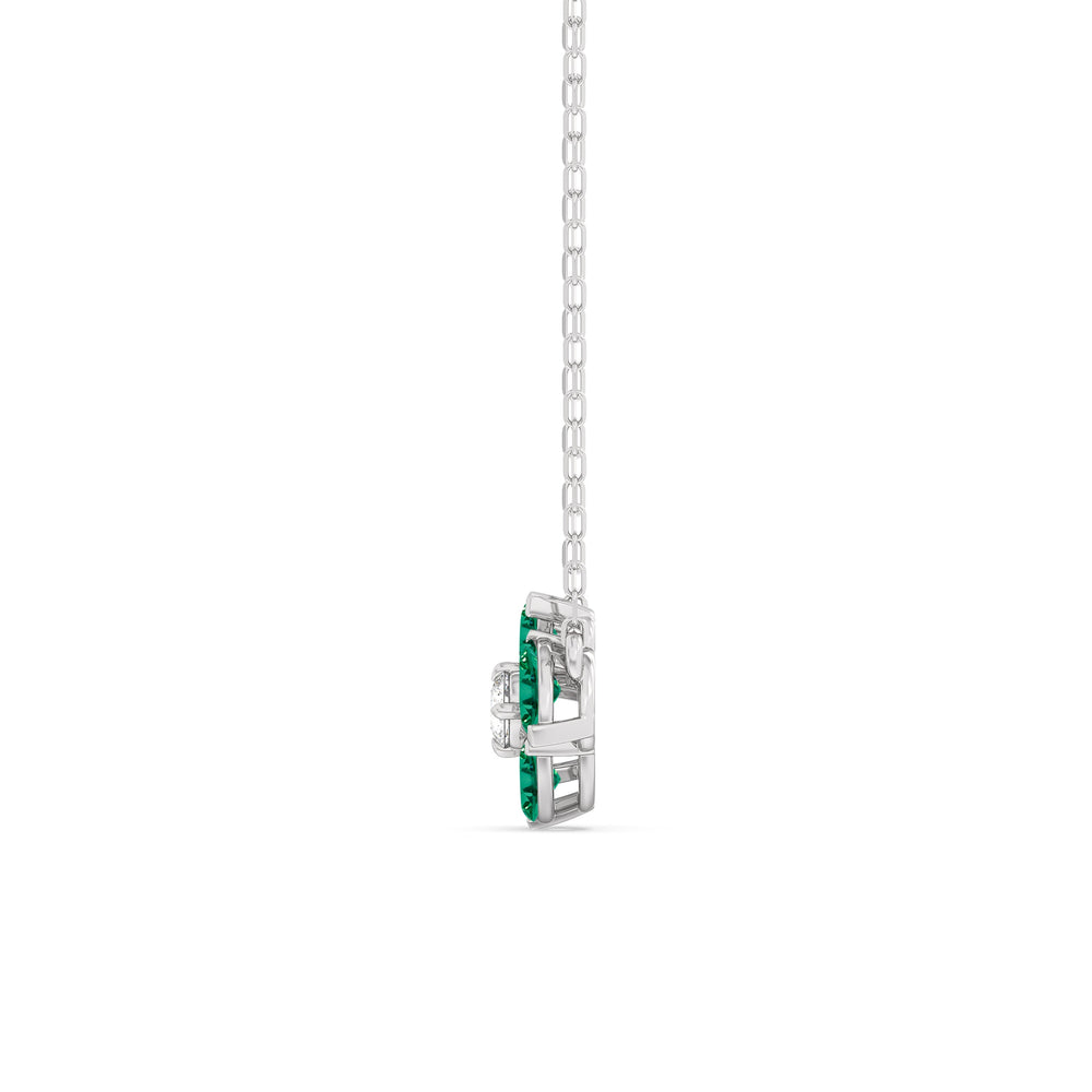 Emerald and Diamond Hydrangea Necklace with 14KT White Gold Cut Diamond in 14KT White Gold view 3
