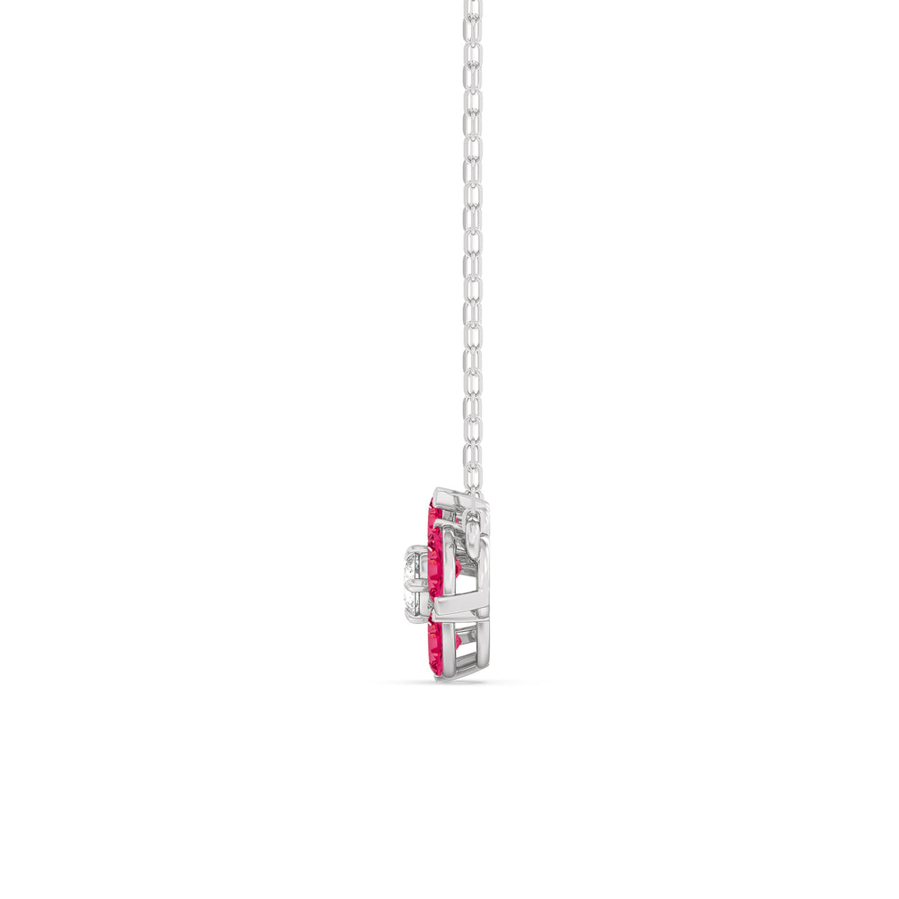 Ruby and Diamond Hydrangea Necklace with 14KT White Gold Cut Diamond in 14KT White Gold view 3
