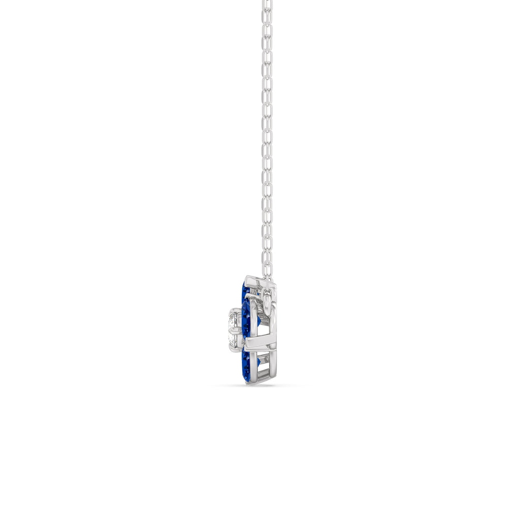 Sapphire and Diamond Hydrangea Necklace with 14KT White Gold Cut Diamond in 14KT White Gold view 3
