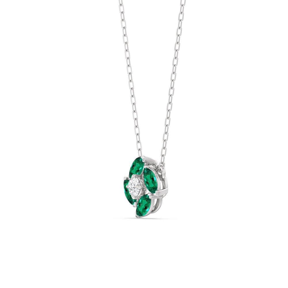 Emerald and Diamond Hydrangea Necklace with 14KT White Gold Cut Diamond in 14KT White Gold view 2
