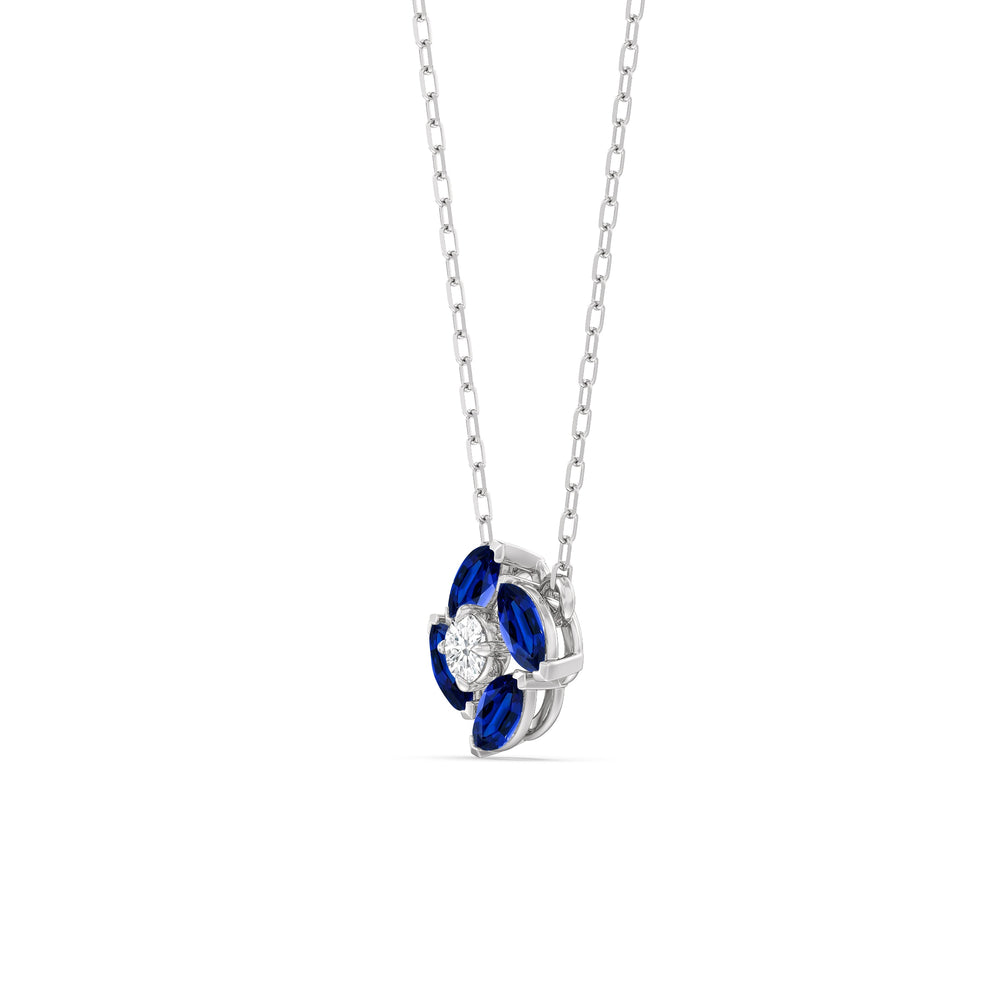 Sapphire and Diamond Hydrangea Necklace with 14KT White Gold Cut Diamond in 14KT White Gold view 2
