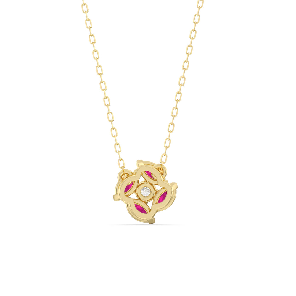 Ruby and Diamond Hydrangea Necklace with 14KT Yellow Gold Cut Diamond in 14KT Yellow Gold view 4
