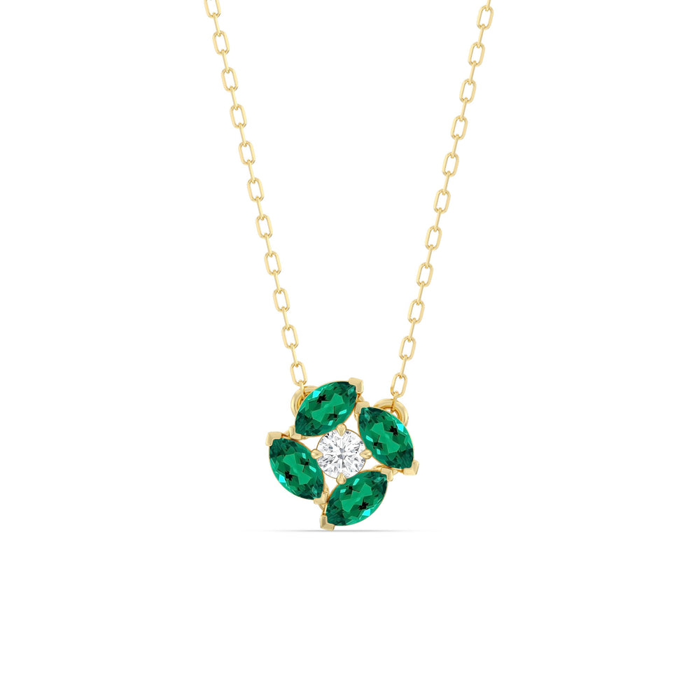 Emerald and Diamond Hydrangea Necklace with 14KT Yellow Gold Cut Diamond in 14KT Yellow Gold view 1
