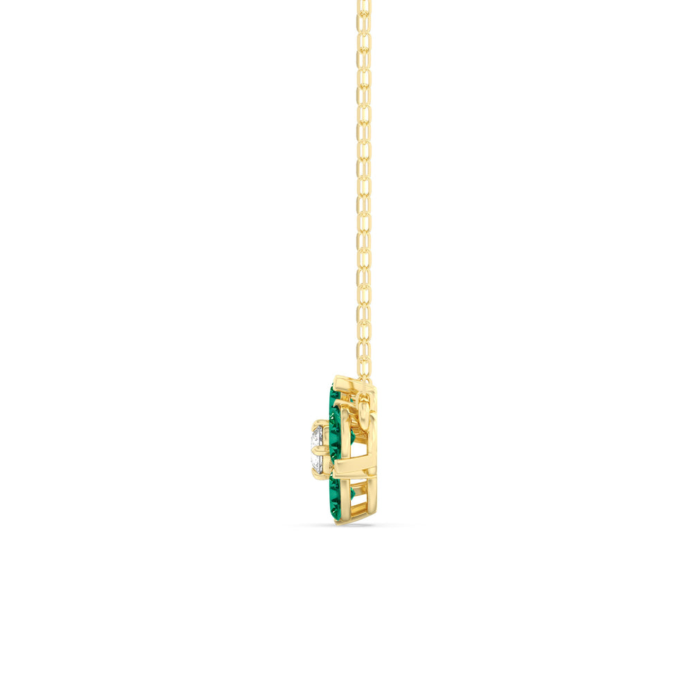 Emerald and Diamond Hydrangea Necklace with 14KT Yellow Gold Cut Diamond in 14KT Yellow Gold view 3
