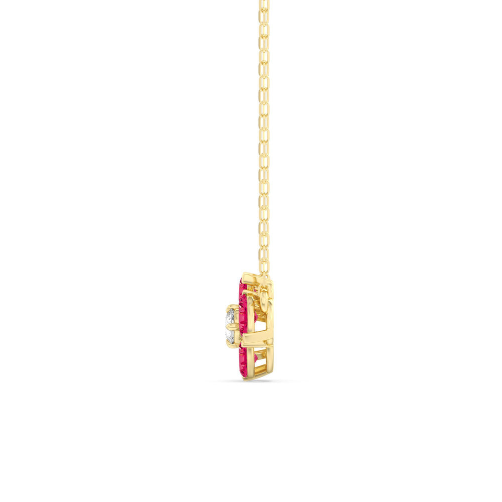 Ruby and Diamond Hydrangea Necklace with 14KT Yellow Gold Cut Diamond in 14KT Yellow Gold view 3
