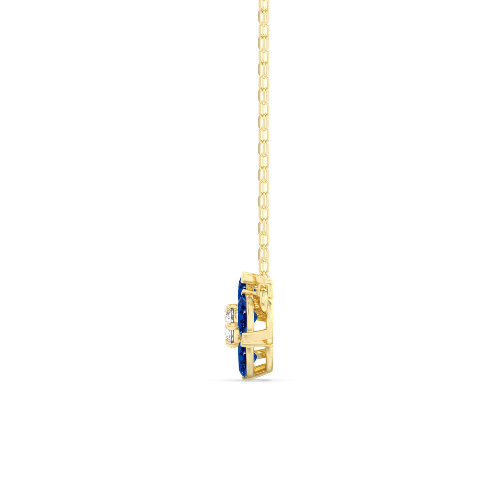 Sapphire and Diamond Hydrangea Necklace with 14KT Yellow Gold Cut Diamond in 14KT Yellow Gold view 3
