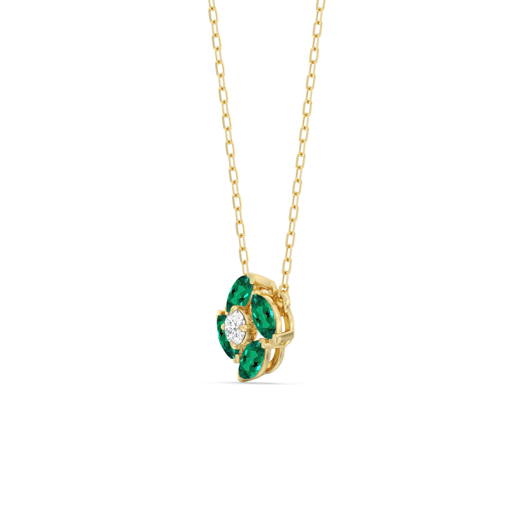 Emerald and Diamond Hydrangea Necklace with 14KT Yellow Gold Cut Diamond in 14KT Yellow Gold view 2
