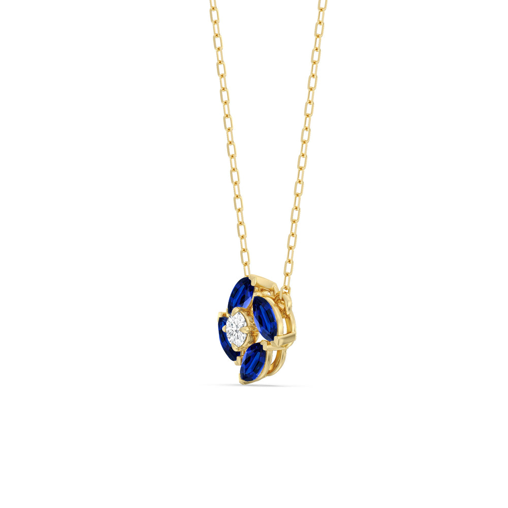 Sapphire and Diamond Hydrangea Necklace with 14KT Yellow Gold Cut Diamond in 14KT Yellow Gold view 2
