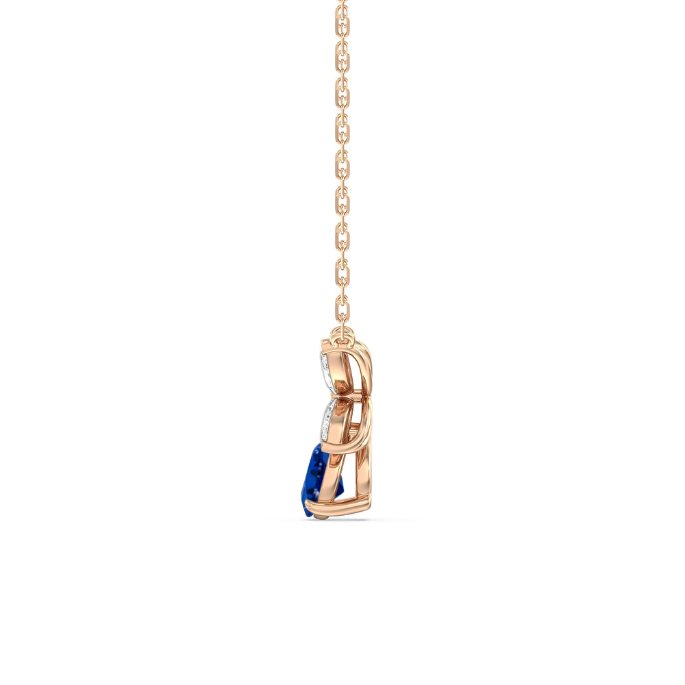 Sapphire and Diamond Tulip Drop Necklace with 14KT Rose Gold Cut Diamond in 14KT Rose Gold view 3
