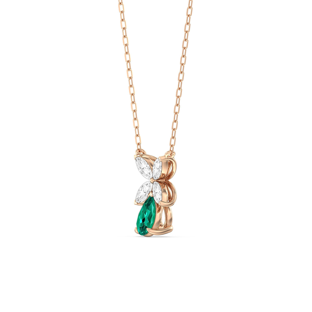 Emerald and Diamond Tulip Drop Necklace with 14KT Rose Gold Cut Diamond in 14KT Rose Gold view 2
