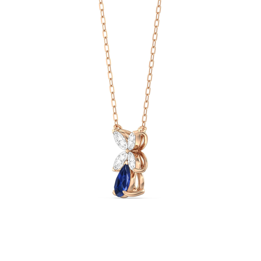 Sapphire and Diamond Tulip Drop Necklace with 14KT Rose Gold Cut Diamond in 14KT Rose Gold view 2
