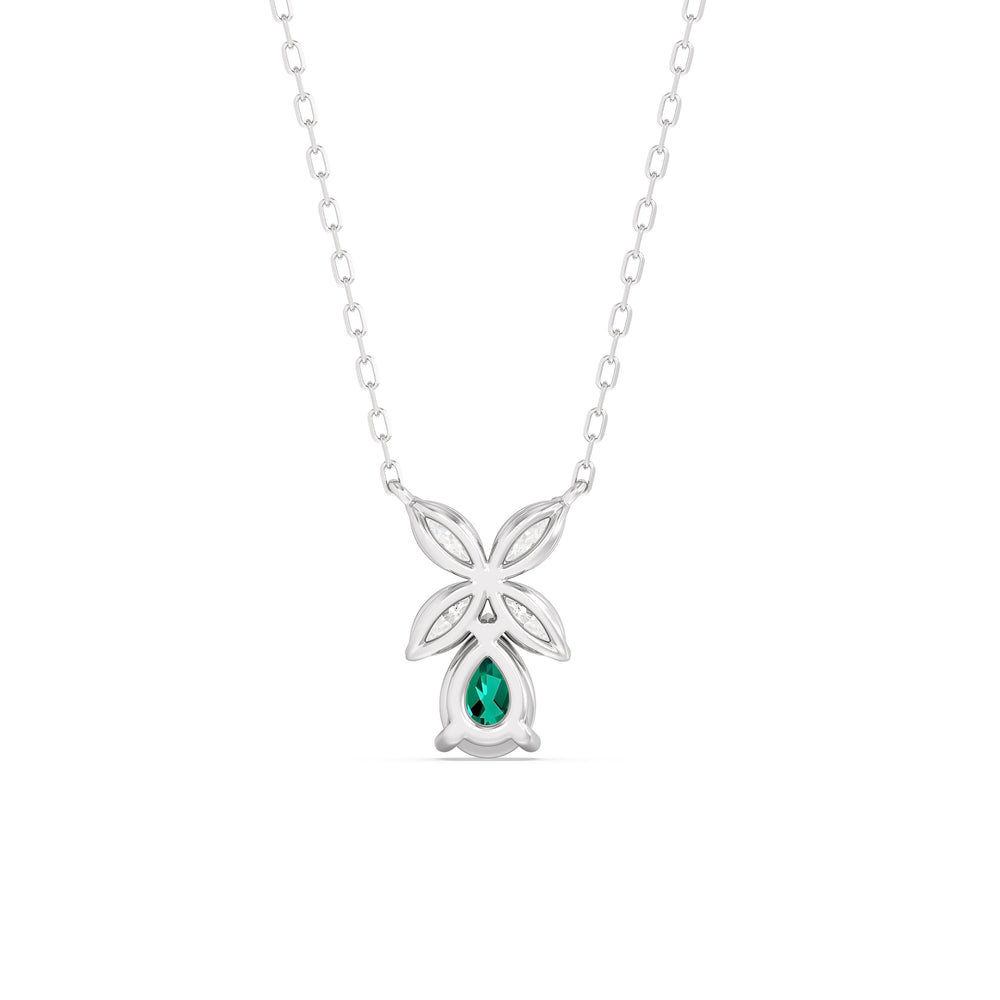 Emerald and Diamond Tulip Drop Necklace with 14KT White Gold Cut Diamond in 14KT White Gold view 4
