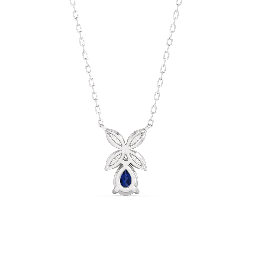 Sapphire and Diamond Tulip Drop Necklace with 14KT White Gold Cut Diamond in 14KT White Gold view 4
