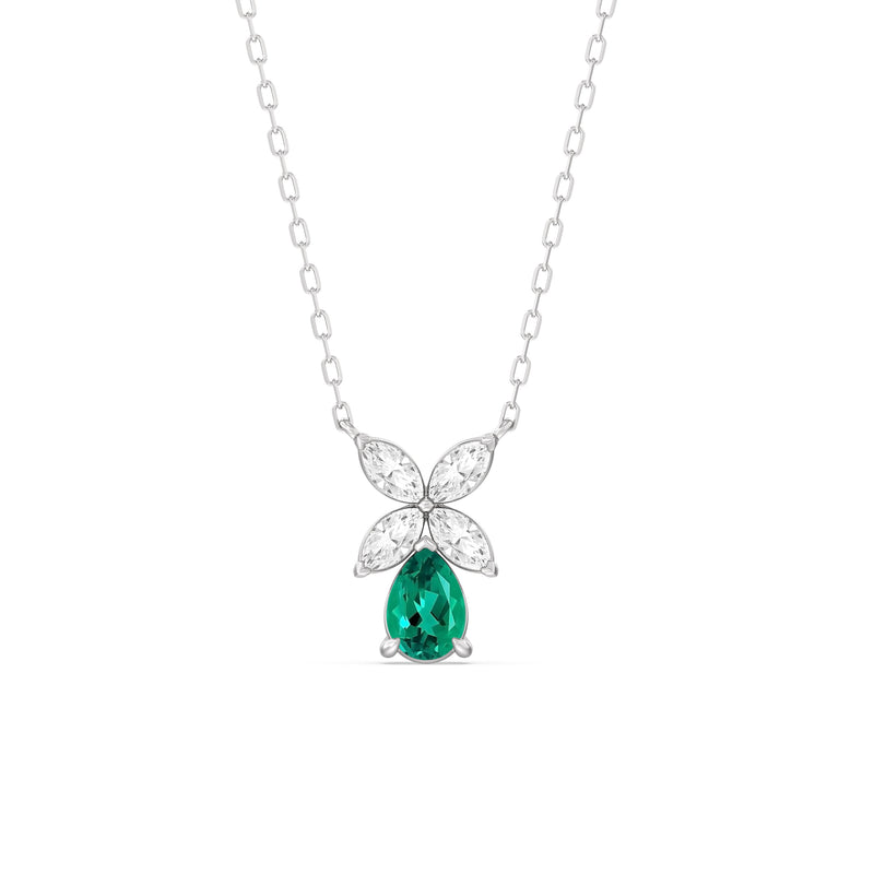 Emerald and Diamond Tulip Drop Necklace